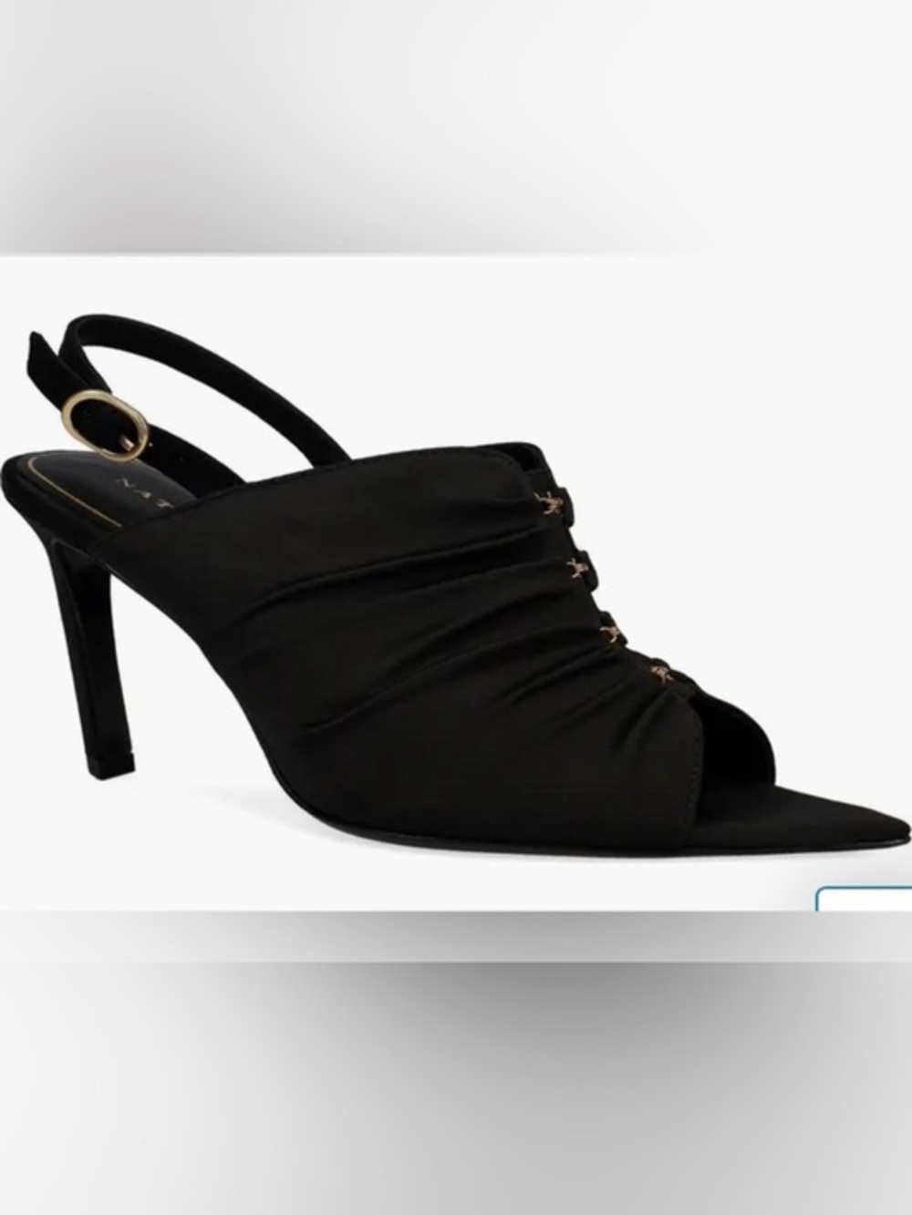 Natori Black Satin Gold Accented Sling Back Heels Size 7.5
